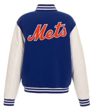 NY Mets Wordmark Royal Blue and White Letterman Varsity Jacket For Sale