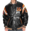 Pyotr Cincinnati Bengals Black Leather Varsity Jacket