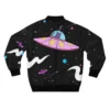Space Galaxy Cat Bomber Black Zip Up Jacket For Sale