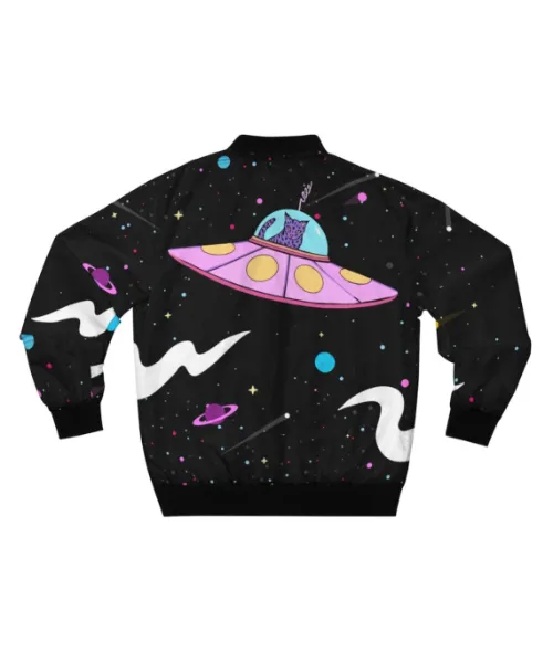 Space Galaxy Cat Bomber Black Zip Up Jacket For Sale