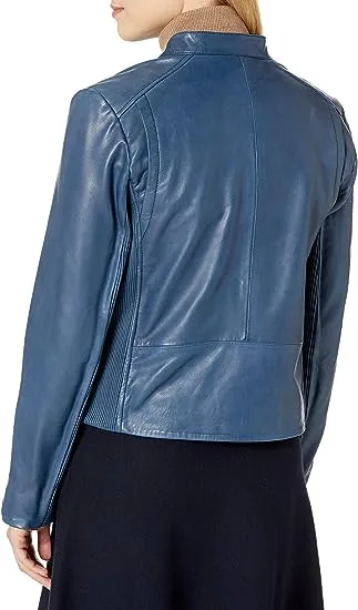 Buy Cole Haan Blue Leather Jacket For Men And Women