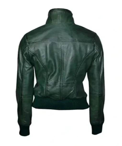 Buy Green Leather Bomber Jacket For Women