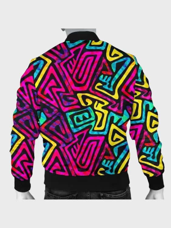 Funky Pattern Print Fleece Bomber Jacket For Men And Women