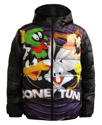Looney Tunes Puffer Black Jacket