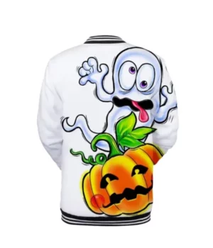Men’s Funny Halloween Pumpkin Print Letterman Varsity Jacket For Sale
