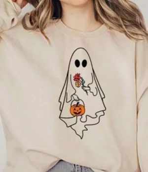 Vintage Halloween 2023 Spooky Ghost Beige Sweatshirt For Women
