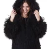 Mongolian Lamb Fur Black Hooded Coat