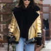 Kendall Jenner Golden Leather Fur Jacket