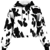 Cow Cropped White And Black Hoodie