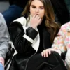 Selena Gomez Black And White Leather Trench Coat