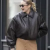 Gigi Hadid Black Bomber Leather Jacket
