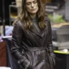 Keira Knightley Leather Brown Coat