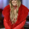 Lainey Wilson Red Fur Leather Coat