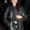 Maddie Ziegler Waxed Black Leather Coat