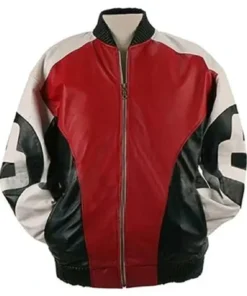 8 Ball Logo Unisex Tricolor Bomber Leather Jacket