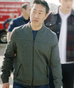 9-1-1 Howie Han Grey Bomber Jacket