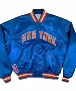 90's New York Knicks Blue Satin Varsity Jacket