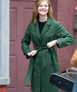 A Complete Unknown Elle Fanning Green Wool Coat