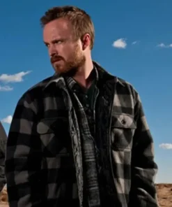 Aaron Paul Movie El Camino A Breaking Bad Jesse Pinkman Black and Grey Plaid Checkered Jacket