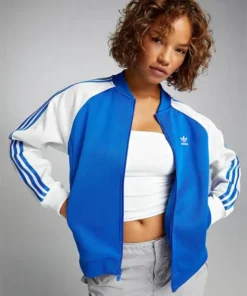 Adidas Three-Stripe Blue And White Track Jacket