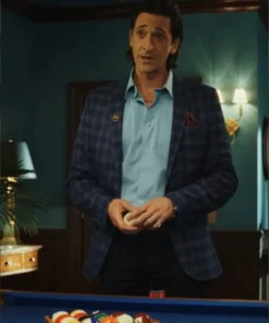 Adrien Brody Poker Face 2023 Blue Plaid Blazer