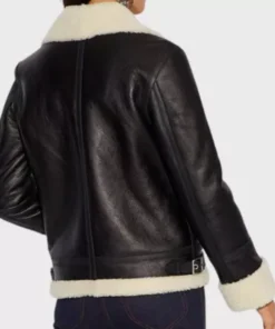 Adrienne Aviator Ivory Shearling Real Sheepskin Leather Jacket With YKK Zipper