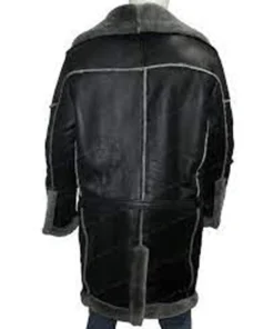 Albert Shearling Fur Black Sheepskin Leather Fur Collar Long Coat