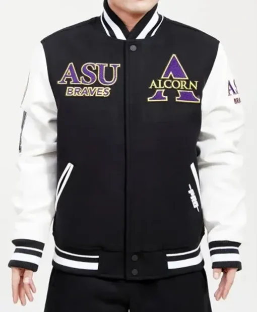 Alcorn State University Black and White Varsity Jacket With Patch