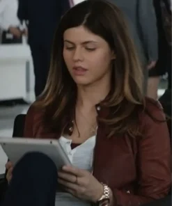 Alex Daddario San Andreas Movie Burgundy Leather Jacket
