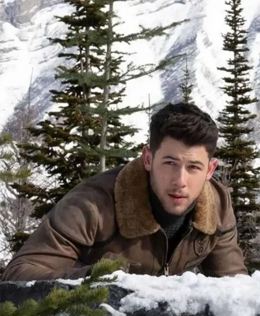 Alex Flight Jumanji The Next Level Nick Jonas Brown Leather Sherpa Jacket