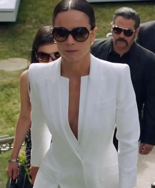 Alice Braga Queen of The South Teresa Mendoza White Wool Blend Coat Dress
