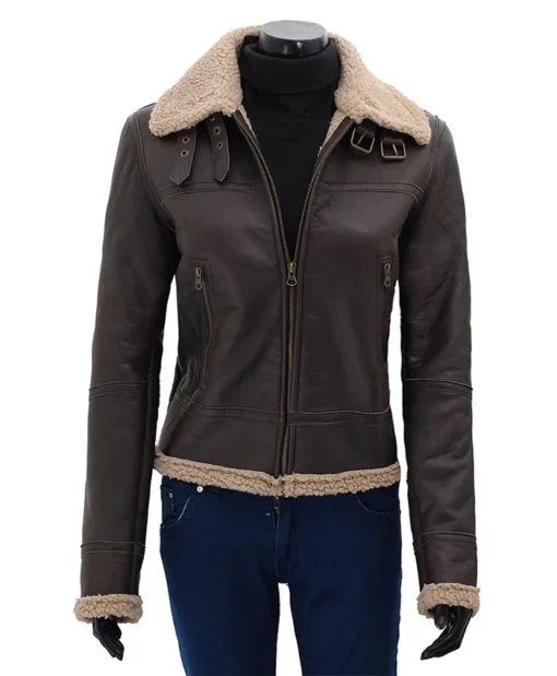 Allis Flight Aviator Shearling Pilot Sheepskin Leather SF Bomber Dark Brown Jacket