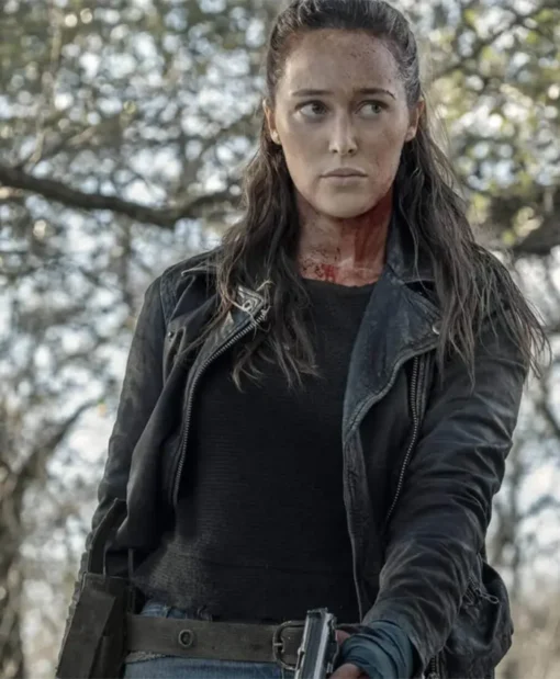 Alycia Debnam Carey TV Series Fear the Walking Dead Alicia Clark Black Biker Leather Jacket