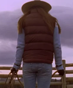 Amber Marshall Heartland TV Series Amy Fleming Puffer Brown Vest