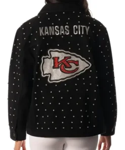 American Football Team Kansas City Chiefs Rhinestone Denim Trucker Black Jacket