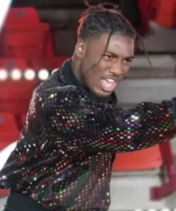 American Idol S22 Derric Gobourne Rainbow Bomber Sequin Jacket