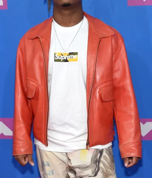 American Rapper Juice Wrld Orange Leather Jacket on sale