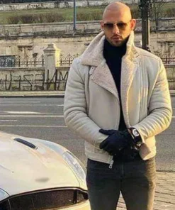 Andrew Tate Top G Cobra White Shearling Jacket