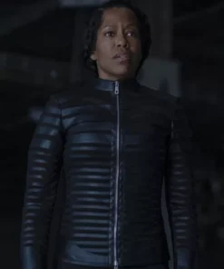 Angela Abar Watchmen Black Stripes Leather Jacket