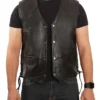 Anna A Mens Vintage Black Button Leather Vest