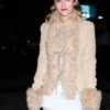 Anna Sophia Robb Beige Leather Fur Jacket