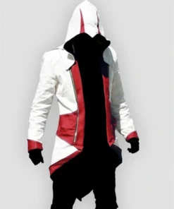 Assassins Creed Connor Kenway White and Red Hood Coat