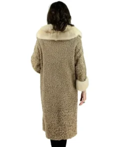Astrakhan Persian Karakul Lamb Fur Coat With Real Cream Mink Fur Collar For Women’s