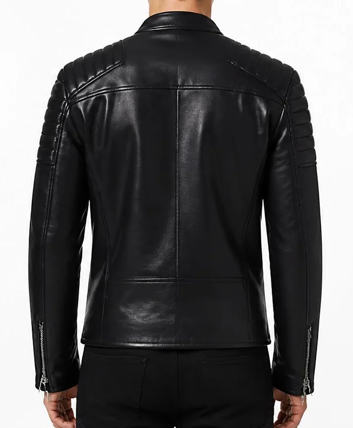 Asymmetrical Bikers Padded Shoulders Black Jacket