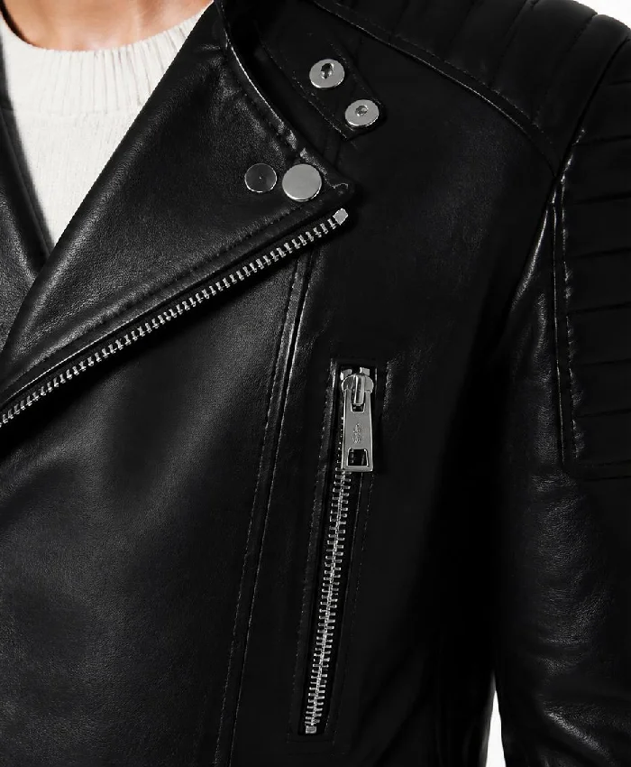 Asymmetrical Padded Shoulders Bikers Black Jacket