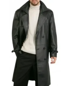 Augusta Guys Black Biker Style Double Breasted Overcoat