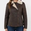 Aviator Fur Collar Flight Leather Brown Coat For Womens