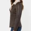Aviator Fur Collar Flight Leather Brown Coat Womens