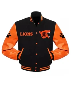 BC Lions Varsity Black and Orange Wool Leather Jacket