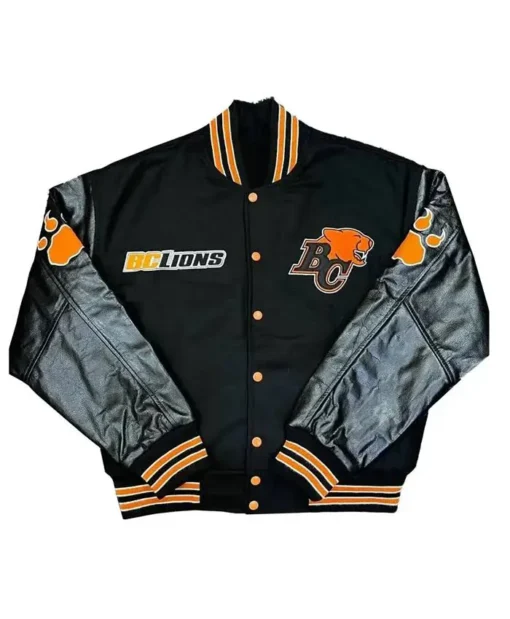 BC Lions White Head Black Wool Leather Varsity Jacket